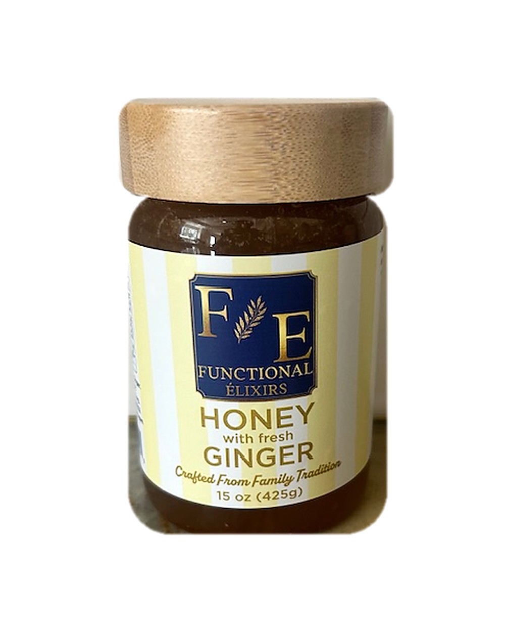 Honey with Fresh Ginger, 15 oz — jar on a marble counter